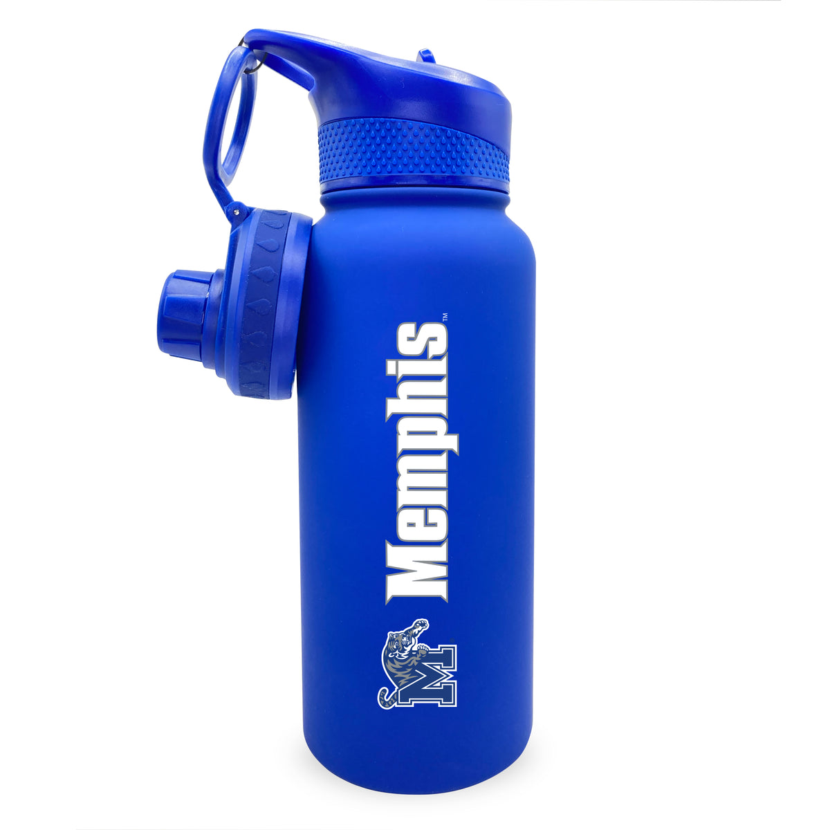 Memphis 34oz. Stainless Steel Bottle with Two Lids Primary Logo The