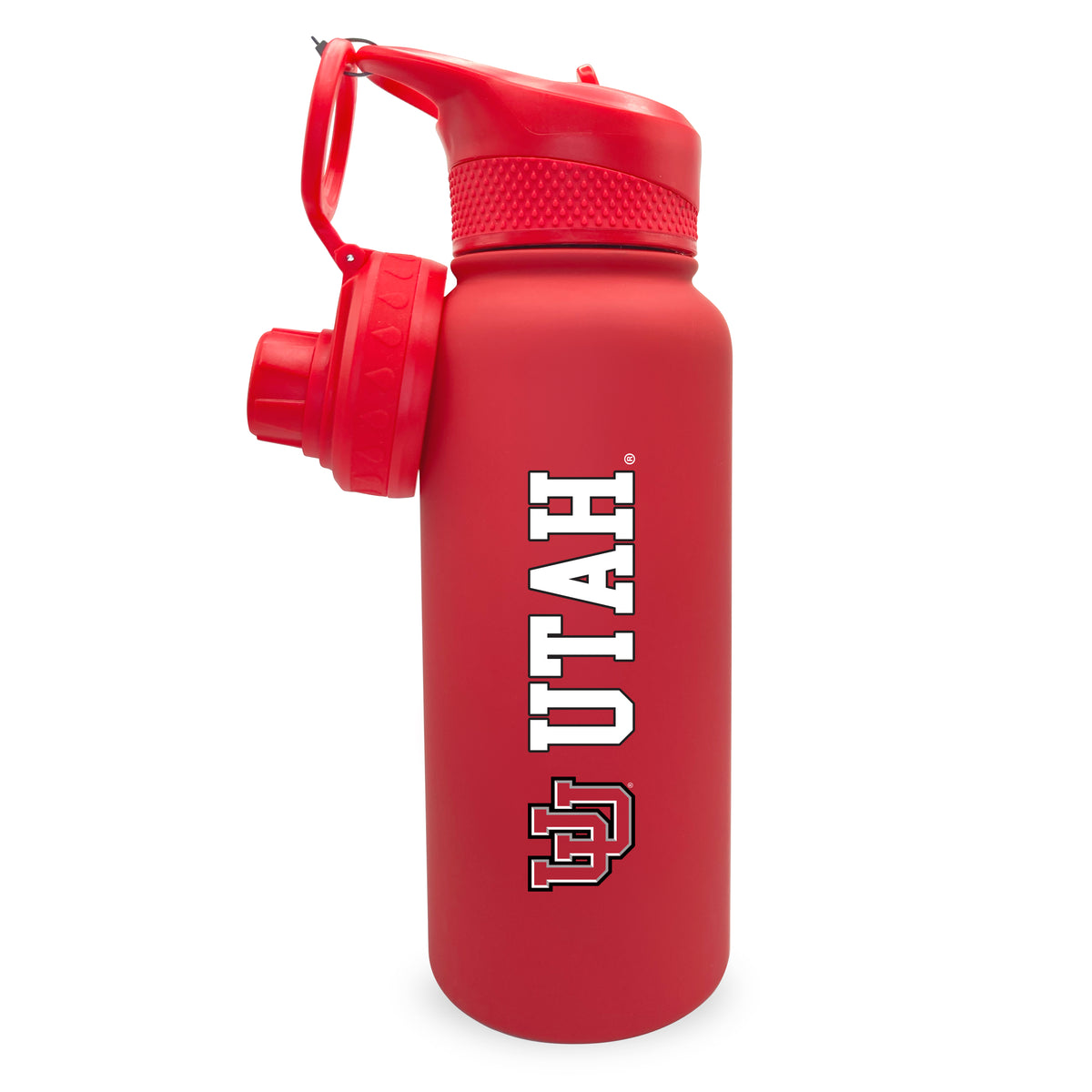 Utah 34oz. Stainless Steel Bottle with Two Lids Primary Logo The