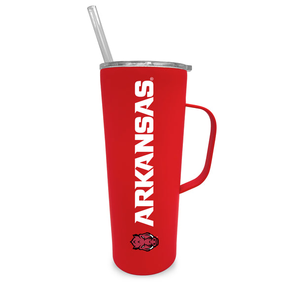 Arkansas 20oz. Stainless Steel Roadie with Handle and Straw - Primary Logo