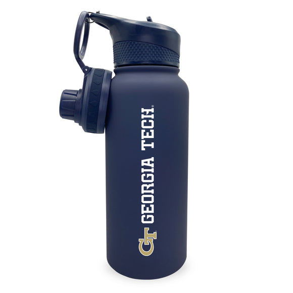 Georgia Tech 34oz. Stainless Steel Bottle with Two Lids - Primary Logo