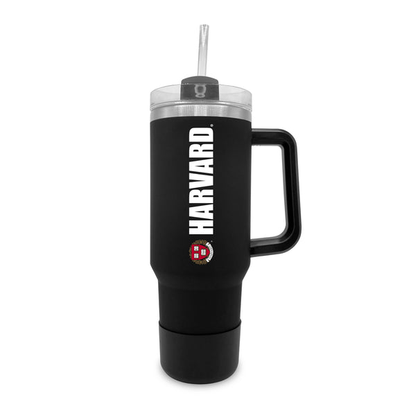 Harvard 40oz. Tumble with Handle and Straw - Primary Logo