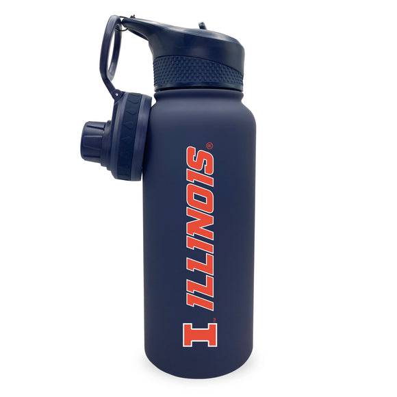 Illinois 34oz. Stainless Steel Bottle with Two Lids - Primary Logo