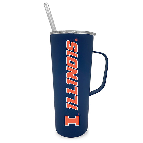 Illinois 20oz. Stainless Steel Roadie with Handle and Straw - Primary Logo