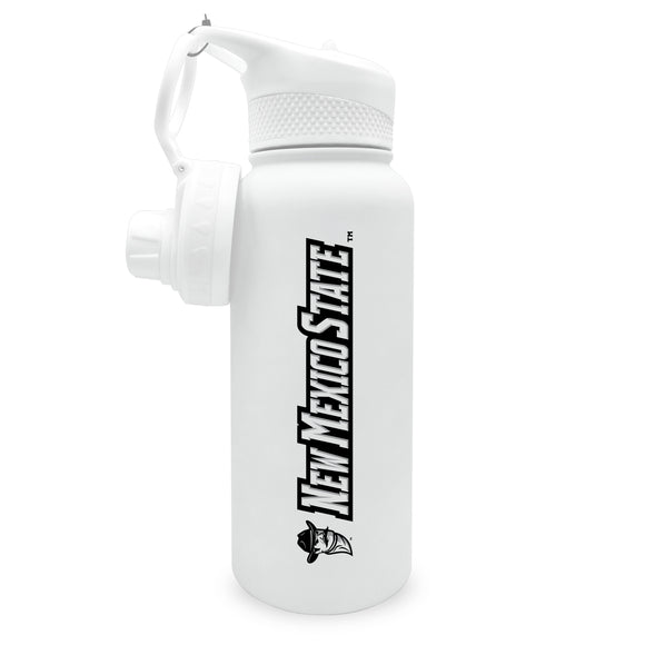 New Mexico State 34oz. Stainless Steel Bottle with Two Lids - Primary Logo