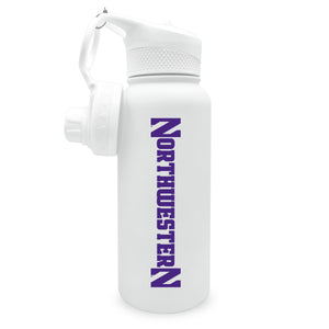 Northwestern 34oz. Stainless Steel Bottle with Two Lids - Primary Logo