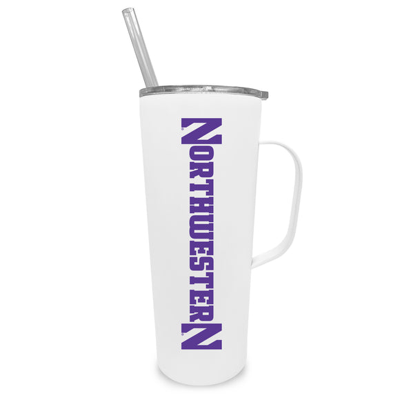 Northwestern 20oz. Stainless Steel Roadie with Handle and Straw - Primary Logo