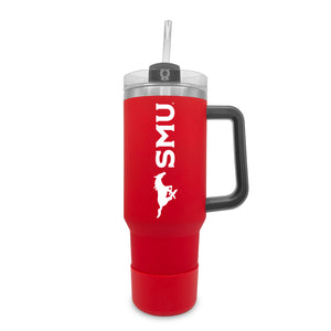 Southern Methodist 40oz. Tumble with Handle and Straw - Primary Logo