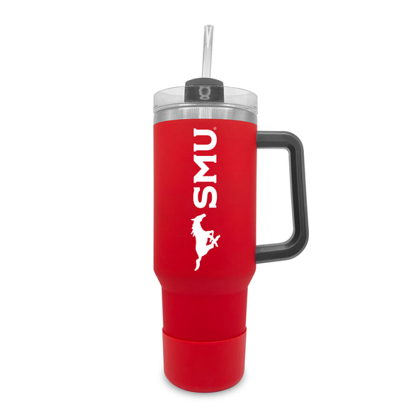 Southern Methodist 40oz. Tumble with Handle and Straw - Primary Logo