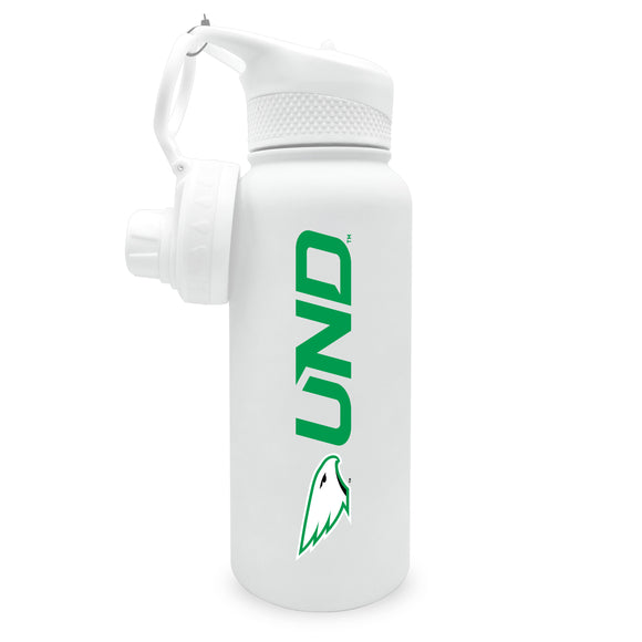 North Dakota 34oz. Stainless Steel Bottle with Two Lids - Primary Logo