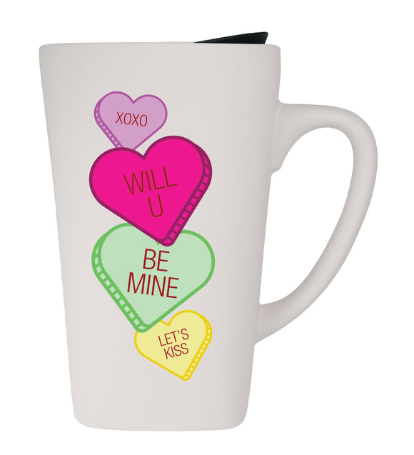 Valentine's Day Candy Heart 16oz. Soft Touch Ceramic Travel Mug