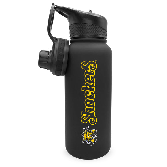 Wichita State 34oz. Stainless Steel Bottle with Two Lids - Primary Logo