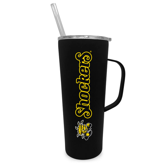 Wichita State 20oz. Stainless Steel Roadie with Handle and Straw - Primary Logo